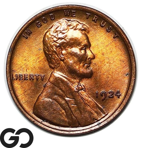 1924 Lincoln Cent Wheat Penny, Gorgeous RED, Solid Gem BU++ RD