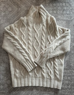VANESSA BRUNO Sahel Cable Knit Turtleneck Sweater L Ecru Alpaca Wool Italy