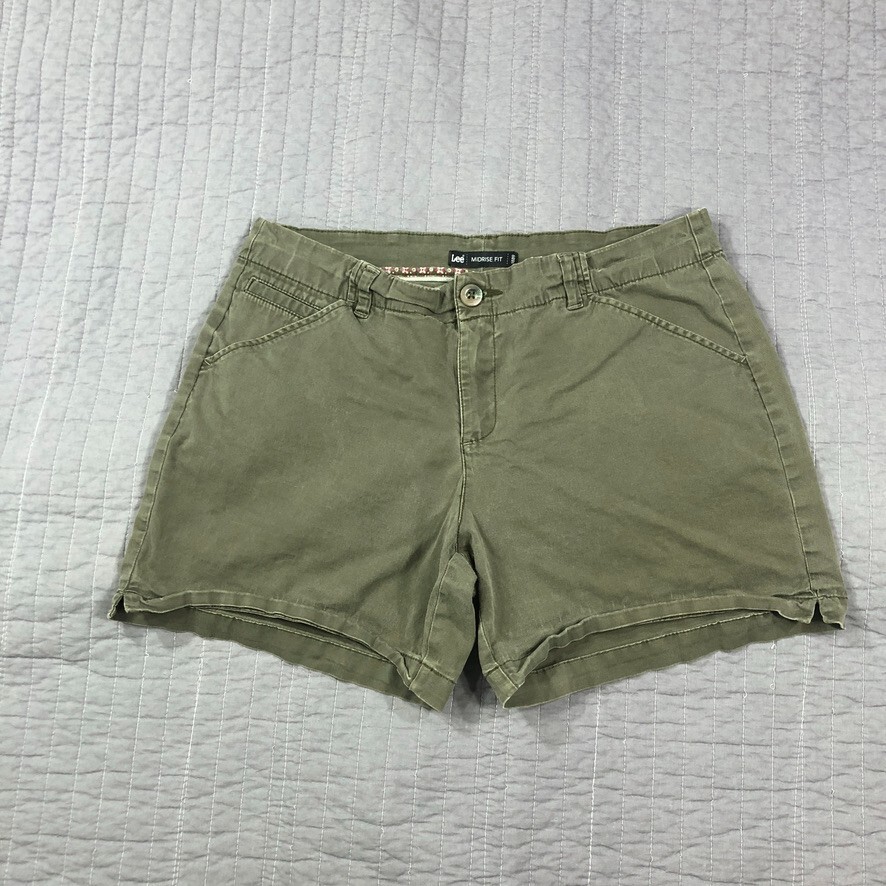 Lee Women's Medium Green Cotton Chino Shorts - 34x5.5 - Outdoors Goblin Core Style-image
