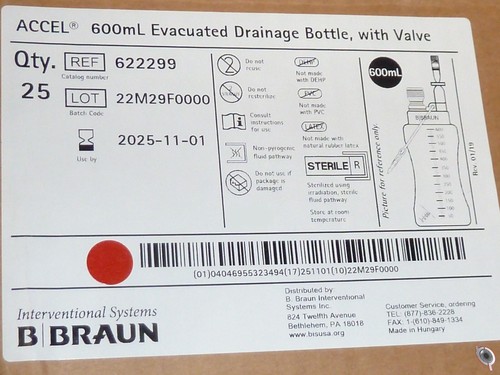 25 B-Braun ACCEL 600ml Evacuated Drainage Bottles w/ Valve