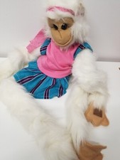Vtg Monkey Stuffed Animal Plush Toy Hanging Hand Puppet 27" 4" Dress W/ Headband