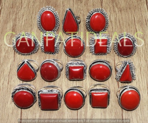 Red Coral Gemstone 5pcs Wholesale Lot 925 Sterling Silver Plated Rings - Picture 3 of 7