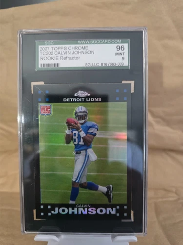 2007 TOPPS CHROME #TC200 REFRACTOR CALVIN JOHNSON RC SGC 96 9 LIONS