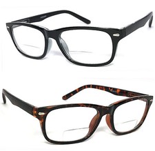 1 or 2 Pairs Clear Bifocal Reading Glasses Retro Rectangular Frame Spring Temple
