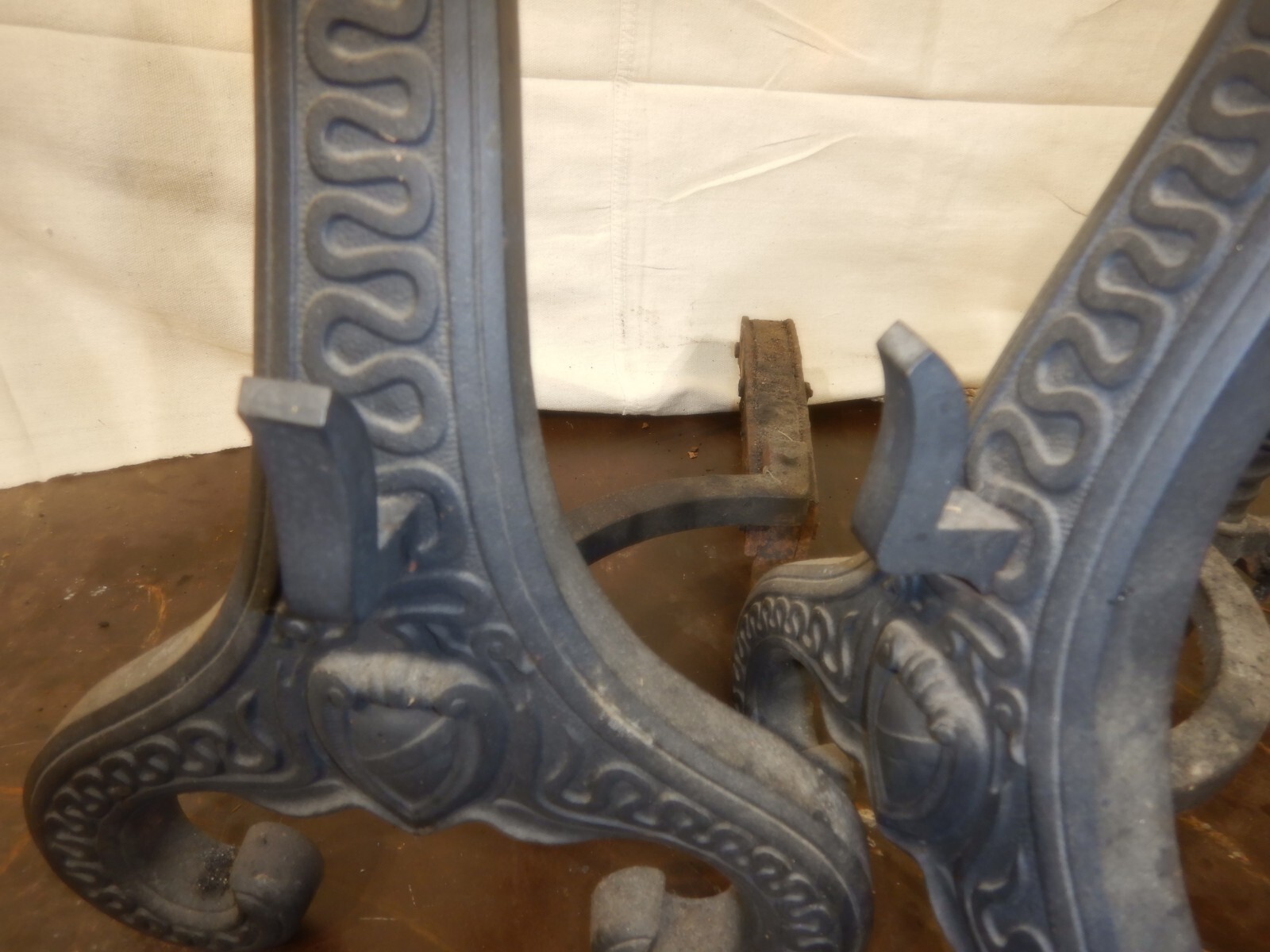 Antique Art Nouveau Gothic Dragon Bradley Hubbard Cast Iron Fireplace Andirons 