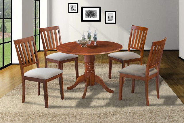 Hammis 5pc Dining Room Round Table Set Modern Brown Drop Leaf Country Farmhouse For Sale Online Ebay