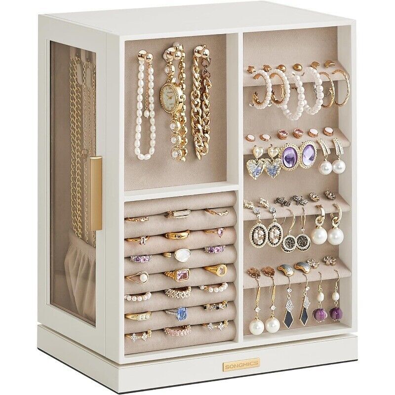 360° Rotating Jewelry Box with 5 Drawers and Glass Window Organizer Storage Case-image