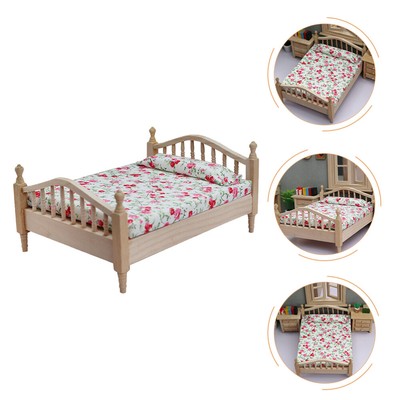  Puppenbett Miniatur Doppelbett Blumenbett Kinderzimmer Spielzeug