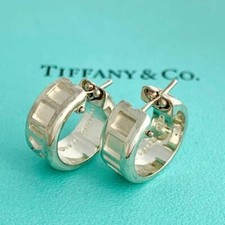 Tiffany & Co. Sterling Silver Atlas Roman Numeral Italy Hoop Earrings NM F/S JP