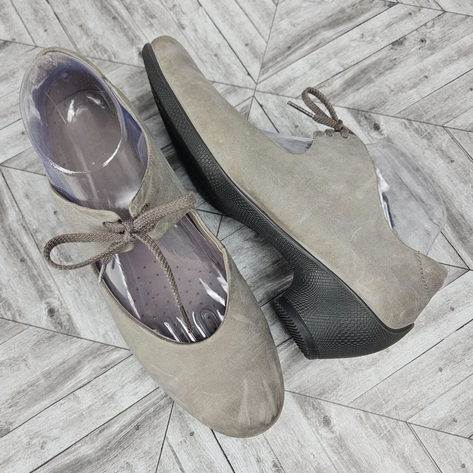 SAOLA ECCO GRIGIO TACCO BASSO MARY JANE SCARPE STRINGATE donna 40 US 9 pelle suola gomma