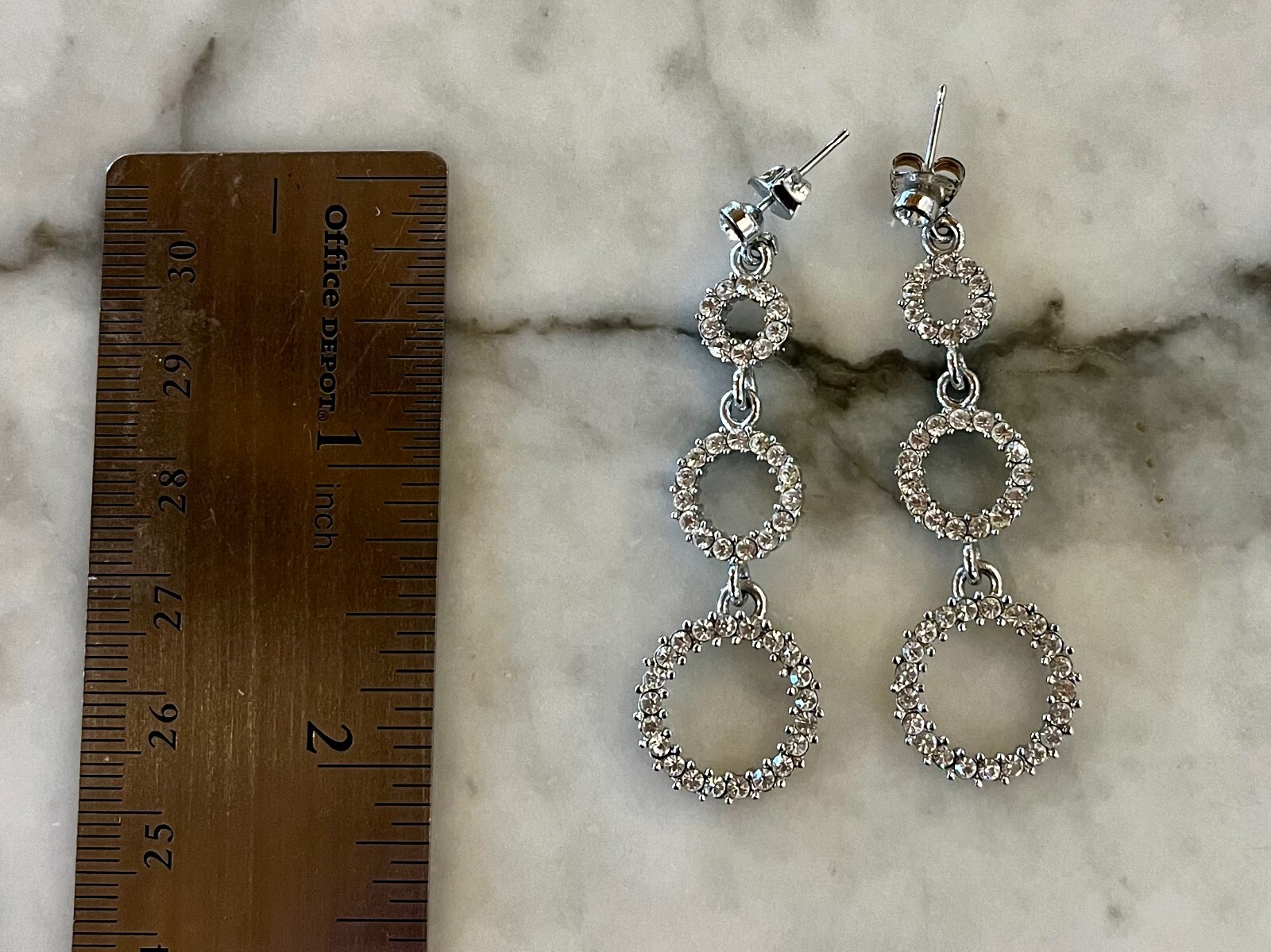 Clear Rhinestone Dangle 3 Circle Dangle Drop Earr… - image 4