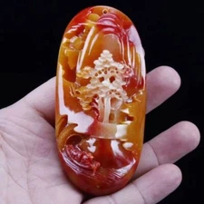 Chinese Antique Huanglong Jade Carved Waist Tag Pendant