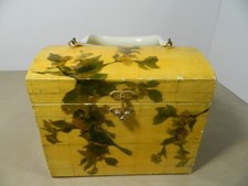 Vintage Wooden Purse Hand painted Birds  Flowers Plastic Handle 6.5"X8"X5"
