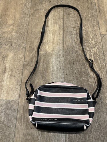 Tommy Hilfiger Handbag Crossbody Purse Messenger Bag STRIPED PINK BLUE - Picture 3 of 13