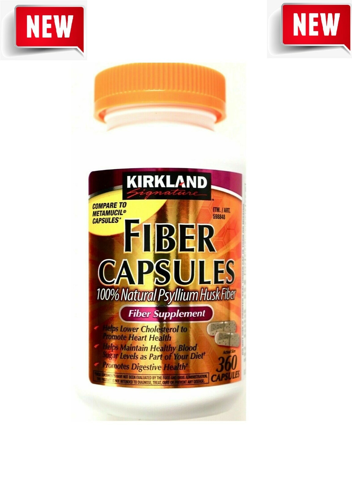 Kirkland Signature Fiber Capsules 100 Psyllium Husk, 360 Capsules Each