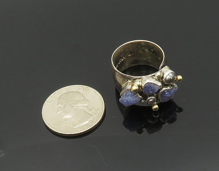 LILLY BARRACK 925 Silver & 14K GOLD Vintage Tanzanite Band LILLY BARRACK 925 Silver & 14K GOLD Vintage Tanzanite Band