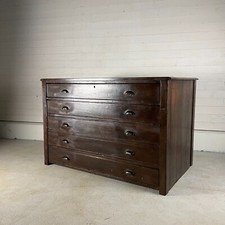 Antique Stained Pine 5 Drawer Plan Chest