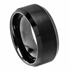 Free Engraving - Tungsten Carbide Black Matte Brushed Center Wedding Band Ring