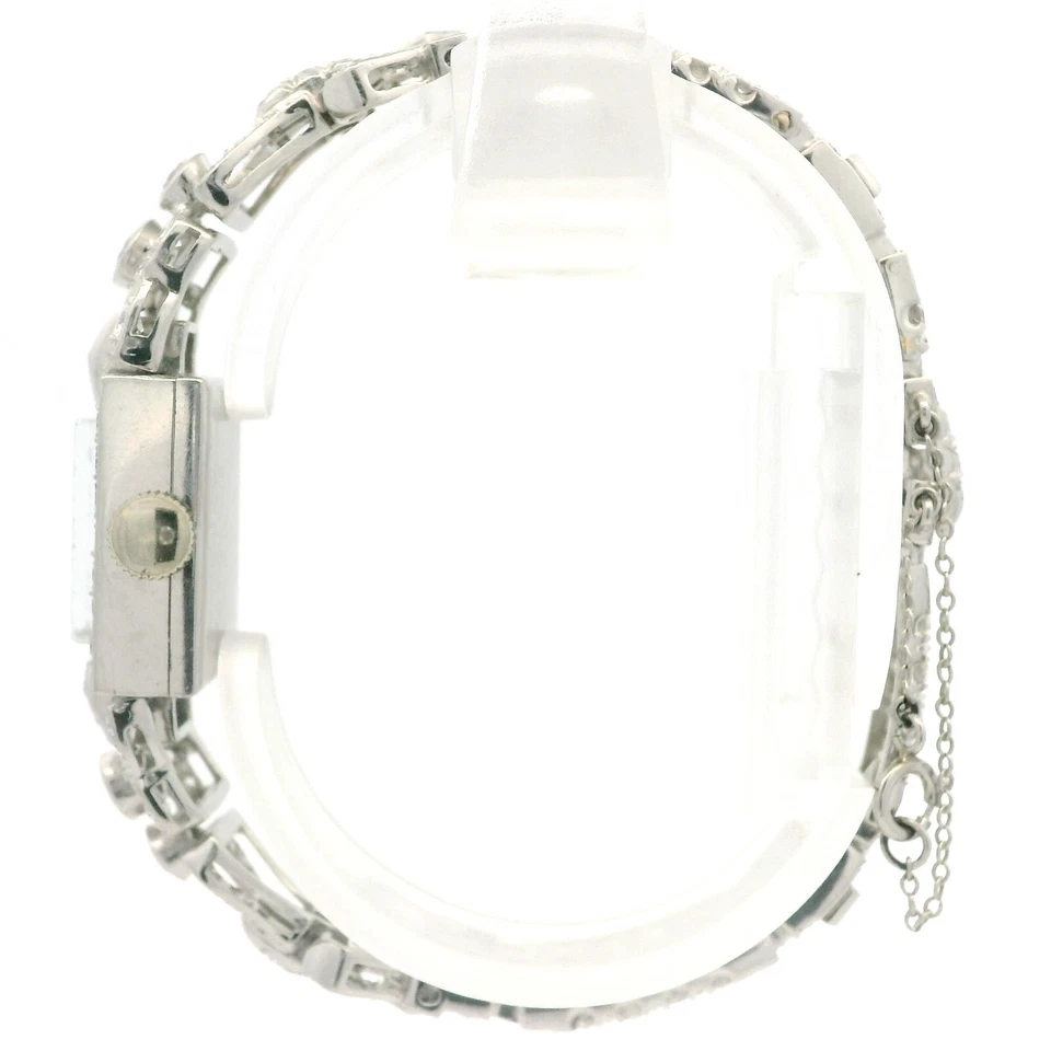 Antiguo reloj pulsera de platino antiguo redondo y corte baguette diamante elegante Foto 4 de 4