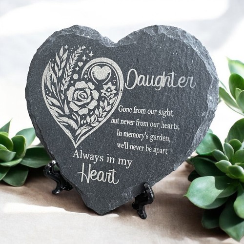 Memorial plaque Slate heart Remembrance stone Cross plaque Rose memorial Grave - Picture 80 of 90