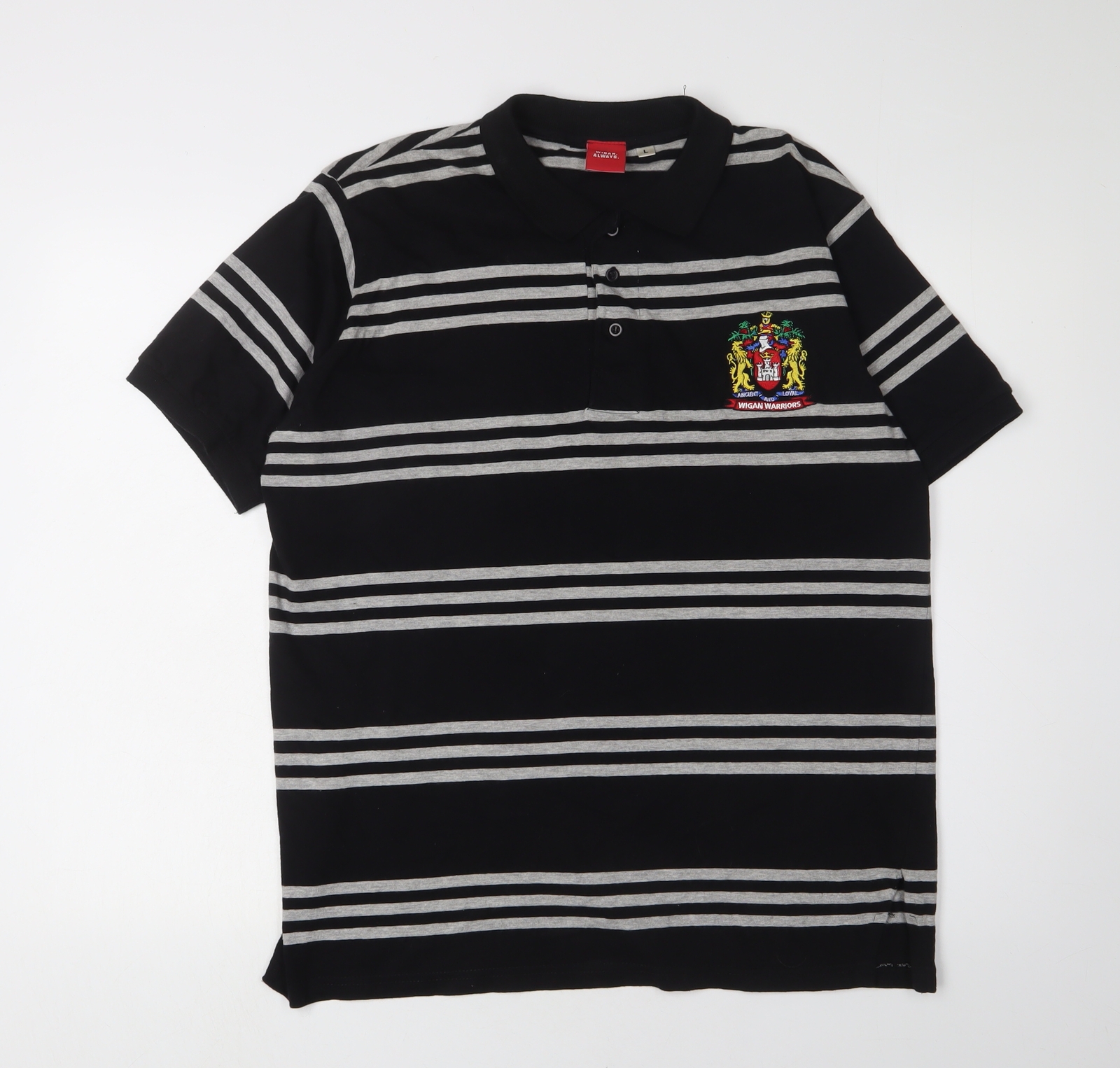 Men's Black L Striped Short Sleeve Wigan Polo Shirt-image
