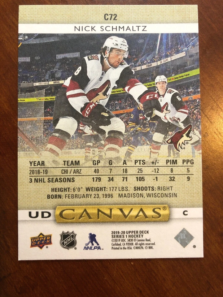 19-20 UD Series 1 Hockey Canvas C72 Nick Schmaltz - Image 2 of 2