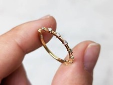 Doted Solitaire Dainty Stacking Band 14KYellow Gold Over Minimalist Wedding Band