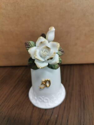 Box 2- Rose Bell with Clapper 50th Anniversary, White and Gold, made in China