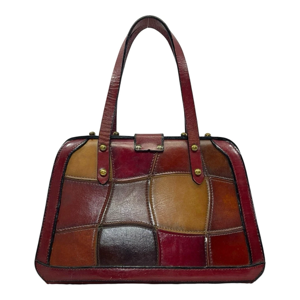 Bolso de mano vintage con marco de cuero retazos BURLINGTON años 60 70 bolso médico Foto 4 de 4
