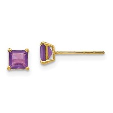 14k Yellow Gold Childrens Amethyst 4mm Square Post Earrings