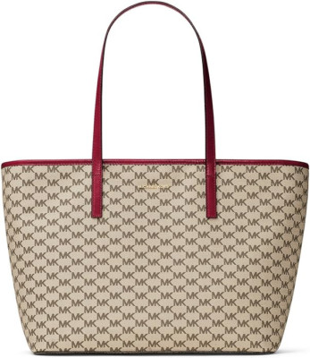 $328 Michael Kors MICHAEL Emry Top Zip Tote, Natural/Cherry, Large