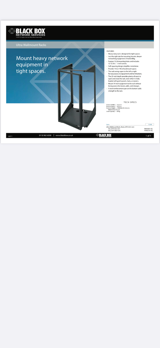 Black Box RM051A-R2 Heavy Equipment in Tight Space 19U Wallmount