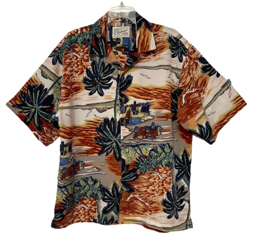 RESERVOIR Hawaiian Style Men's Button Shirt Large Palm Trees Tropical Beach NWOT