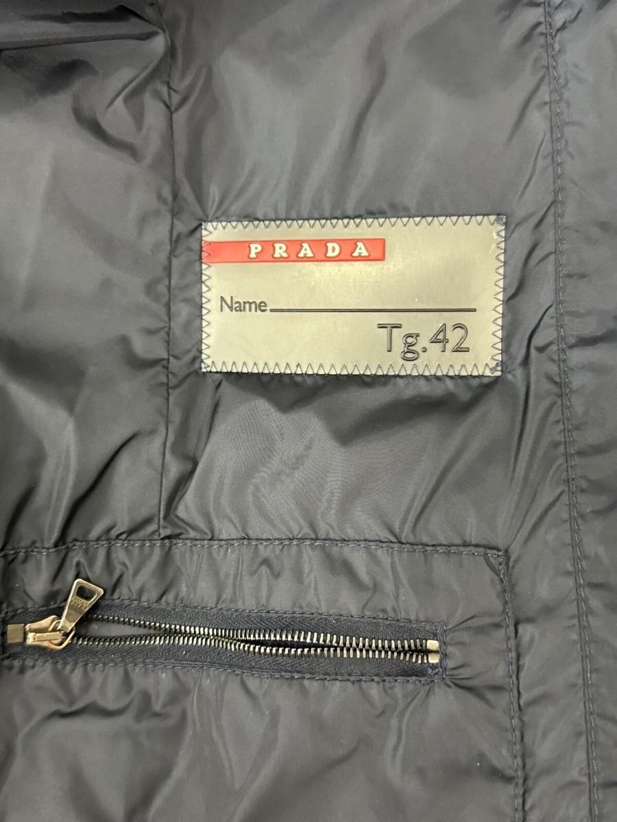 PRADA Navy Blue Nylon Down Puffer Women's Removable Hooded Jacket