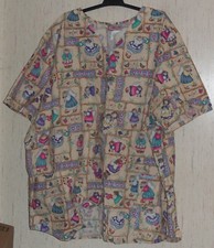 NEW WOMENS BUTTON FRONT NOVELTY ANGEL PRINT SCRUBS TOP  SIZE 3XL