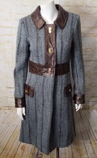 Designer Milly Of New York Women's Herringbone Lamb Leather Trim Coat Size 4 Euc