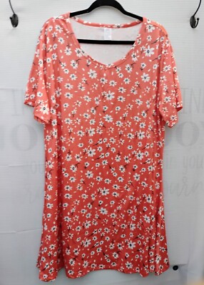 Unbranded Plus Size 3xl Orange Floral Print V Neck Short Sleeve A Line Dress