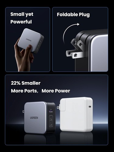 UGREEN 140W GaN USB-C Charger Nexode PPS PD 3.1 3-Port, W/Anker 6ft 240W Cable - Picture 6 of 14