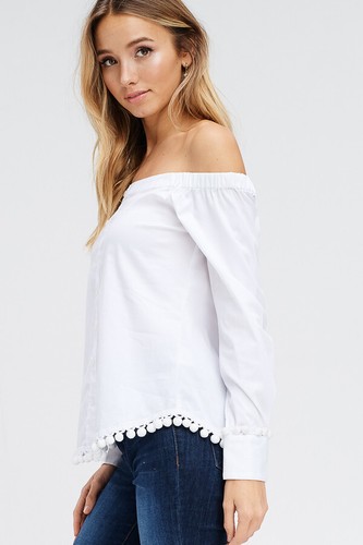 Women's Casual Off The Shoulder Long Sleeve Strapless Tassel Front Button Tops - Bild 20 von 48