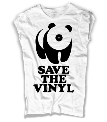 Save The Vinyl Panda White Slub Women T-Shirt Vinyl Record Music Shirt