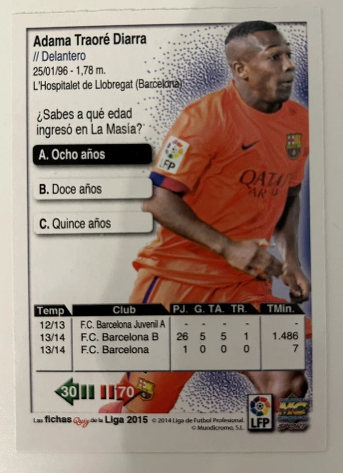 2x ADAMA TRAORE 2014/15 MUNDICROMO ROOKIE RC - Image 3 of 4