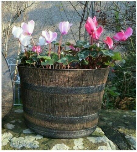 32cm Large Planter Pot Whisky Barrel Plastic Plant Flower Herb Pot Garden Patio - Picture 9 of 12