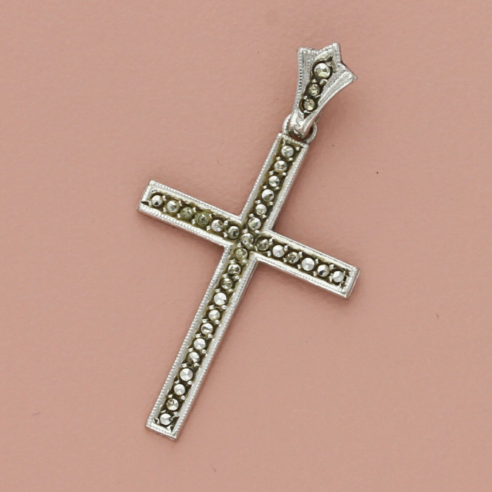 Vintage Art Deco sterling silver marcasite cross pendant
