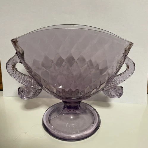 1920s FENTON Diamond Optic Dolphin Fan Vase Orchid Glass