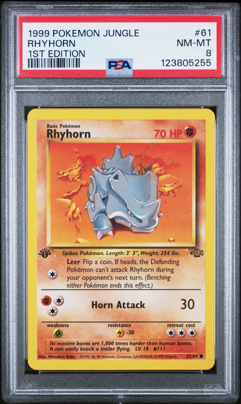 PSA 8 Pokemon Jungle 1999 #61/64 Rhyhorn 1st Edition WOTC TCG English