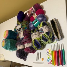 Huge Mega Lot of Knitting and Crochet Tools, Needles, Hooks, and Yarns, 39 Pcs