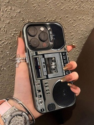 For iPhone 16 15 14 13 12 Pro Max Retro Boombox Cassette Tape Case Cover