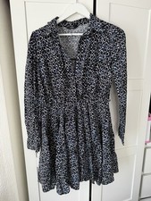 George Size 12 Navy Blue White Geometric Print Shirt Dress Long Sleeve