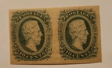 Confederate 11a  10 cent Jefferson Davis, Imperf pair, milky blue.
