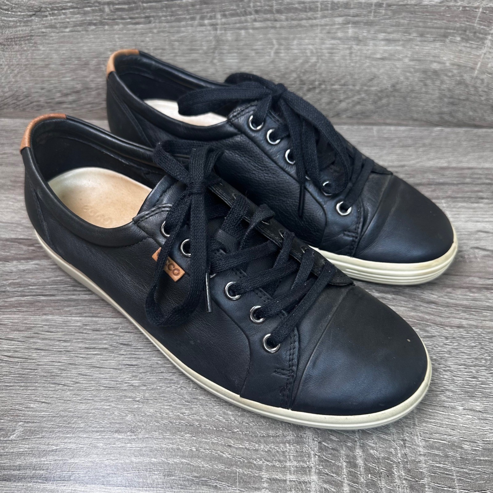 ECCO Soft 7 Sneaker Womens 39 US 8.5 Black Casual Shoes Leather Low Top Lace Up
